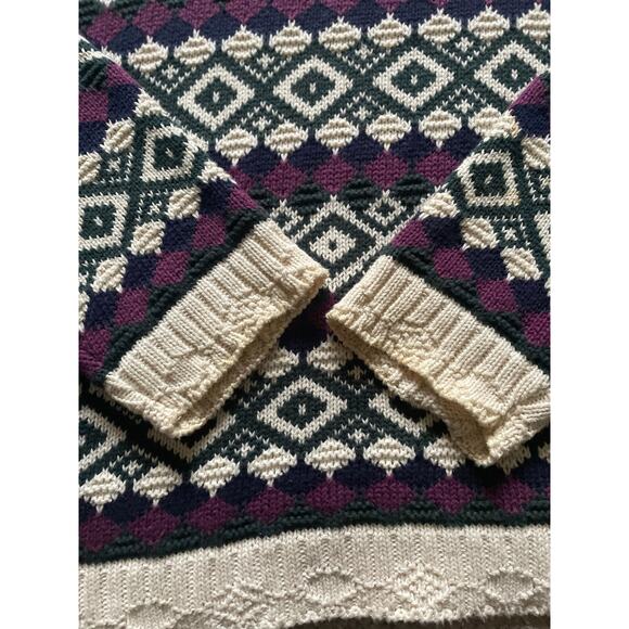 Vintage Knit Club Fair Isles Geometric Crop Sweater Sz Large Vintage 90s Cotton - Picture 7 of 8